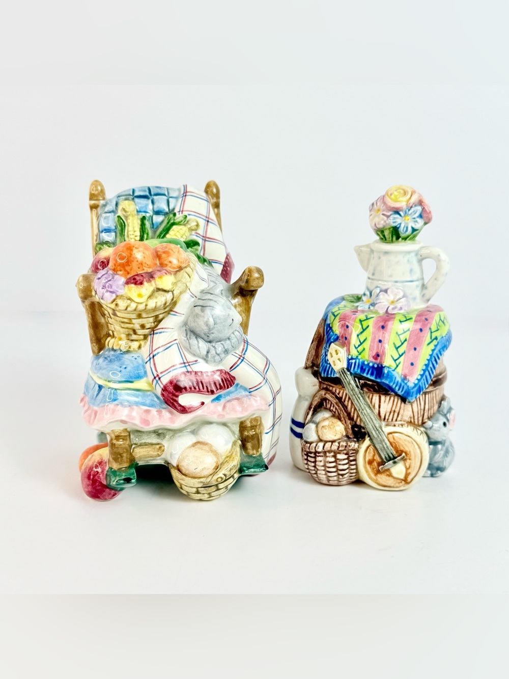 VTG 1996 Fitz & Floyd Countryside Rocking Chair/Cat/Barrel  Salt Pepper Shakers